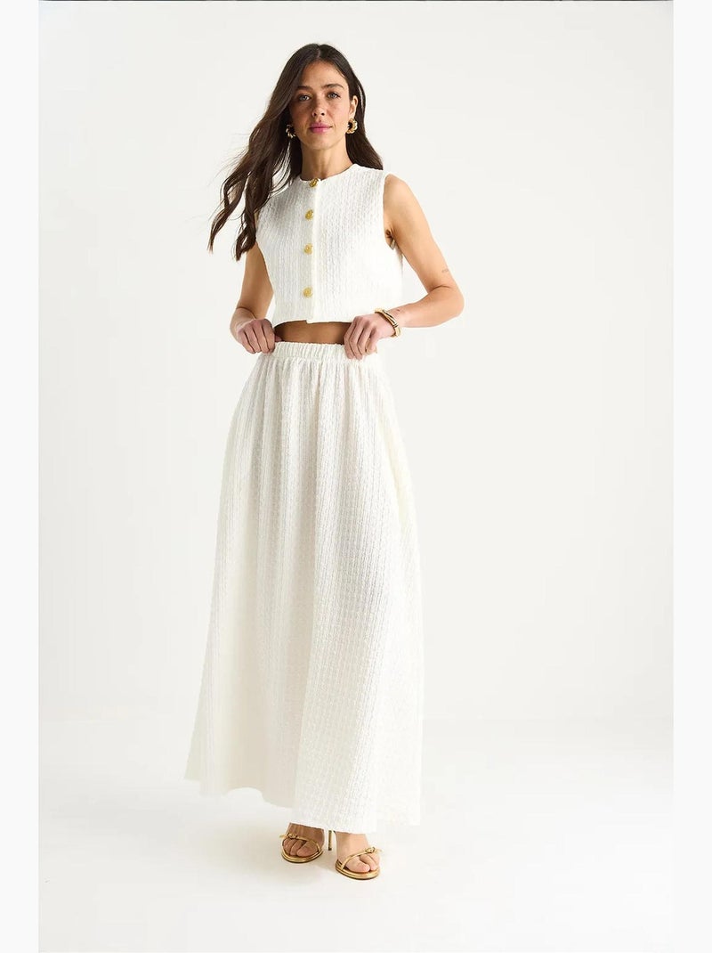 Conjunto de saia comprida e colete cropped com cós elástico e detalhes de bolso lucci Branco - Kiabi