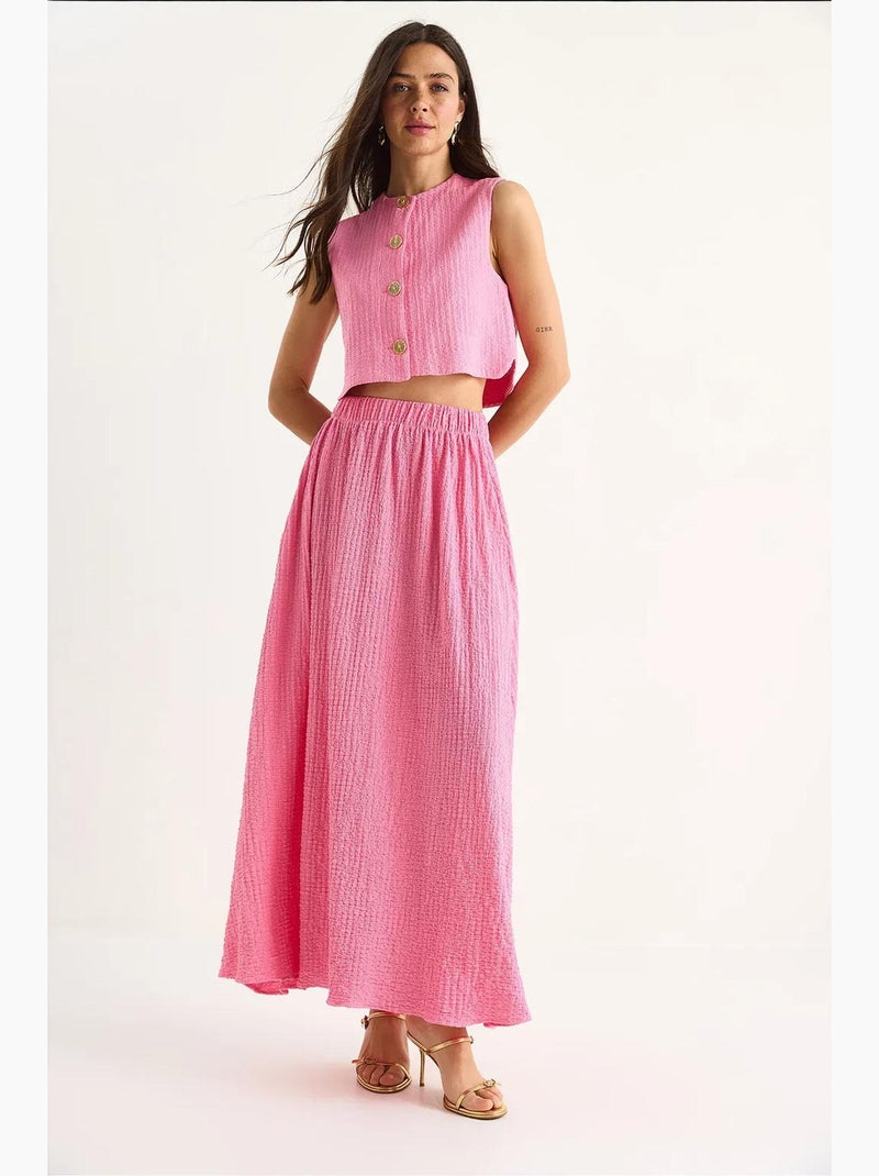 Conjunto de saia comprida e colete cropped com cós elástico e detalhes de bolso lucci Rosa-fluo/Solinotes - Kiabi