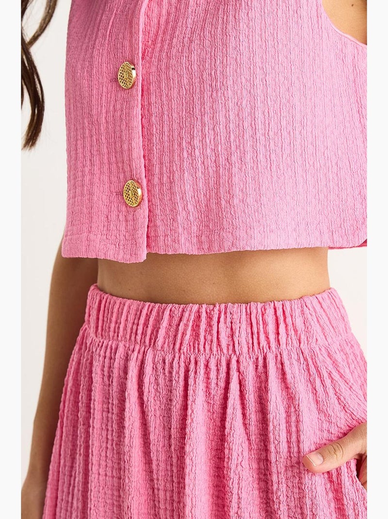 Conjunto de saia comprida e colete cropped com cós elástico e detalhes de bolso lucci Rosa-fluo/Solinotes - Kiabi