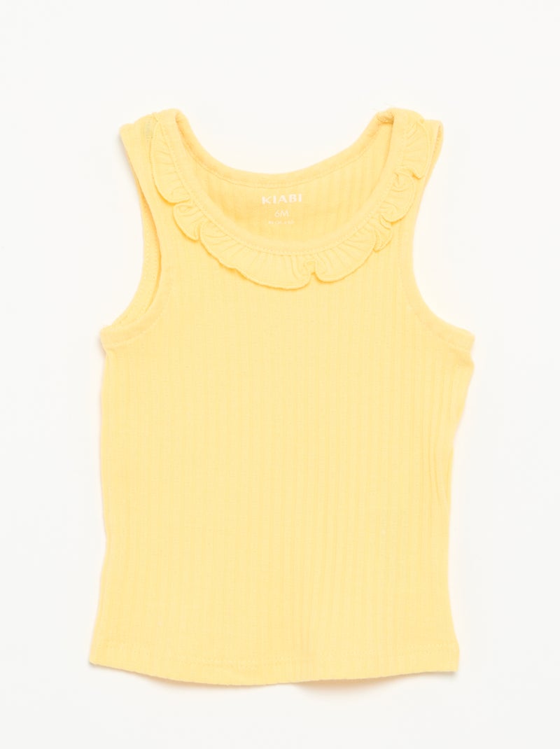 Conjunto de short e top sem mangas em malha pointelle Amarelo - Kiabi