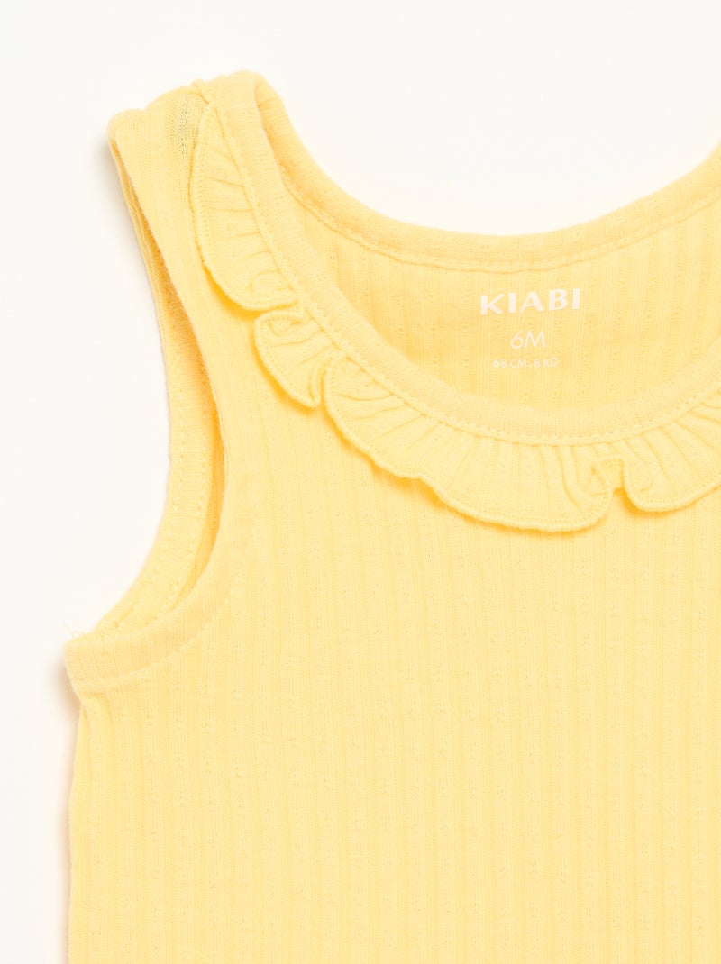 Conjunto de short e top sem mangas em malha pointelle Amarelo - Kiabi