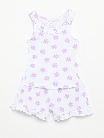 Conjunto de short e top sem mangas em malha pointelle