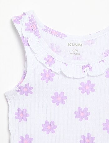 Conjunto de short e top sem mangas em malha pointelle