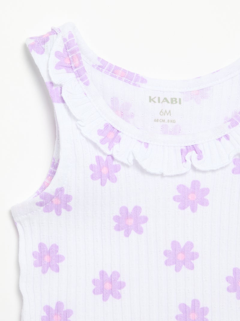 Conjunto de short e top sem mangas em malha pointelle Branco - Kiabi