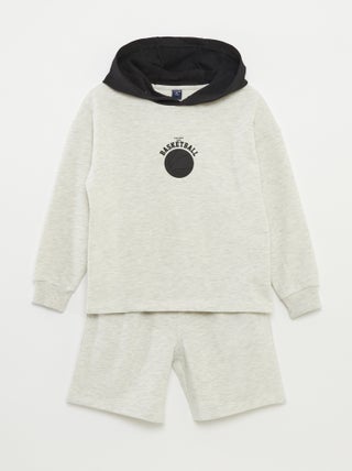 Conjunto de sweatshirt com capuz + calções em moletão leve - 2 peças