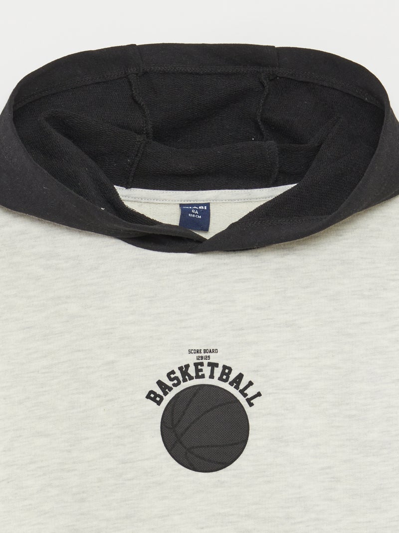Conjunto de sweatshirt com capuz + calções em moletão leve - 2 peças Cinza - Kiabi