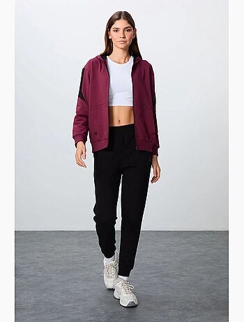 Conjunto de sweatshirt com capuz oversized com fecho de correr e calças tommy