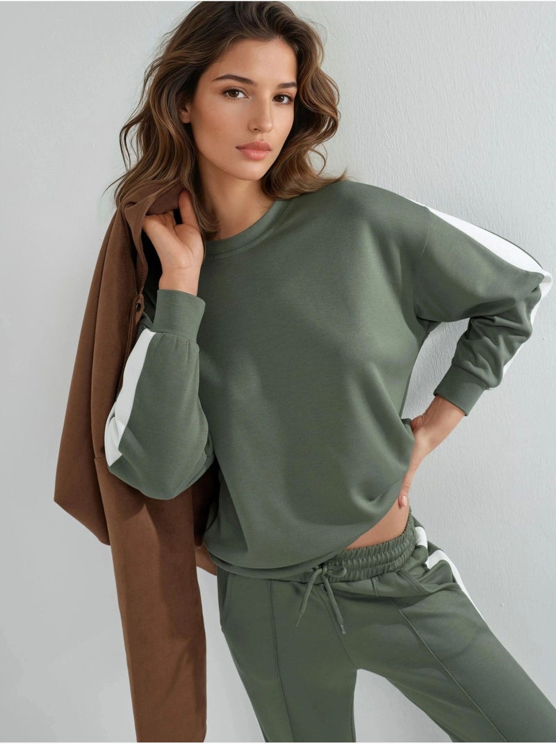 Conjunto de sweatshirt e calças regular fit modal touch hiccup Cáqui - Kiabi