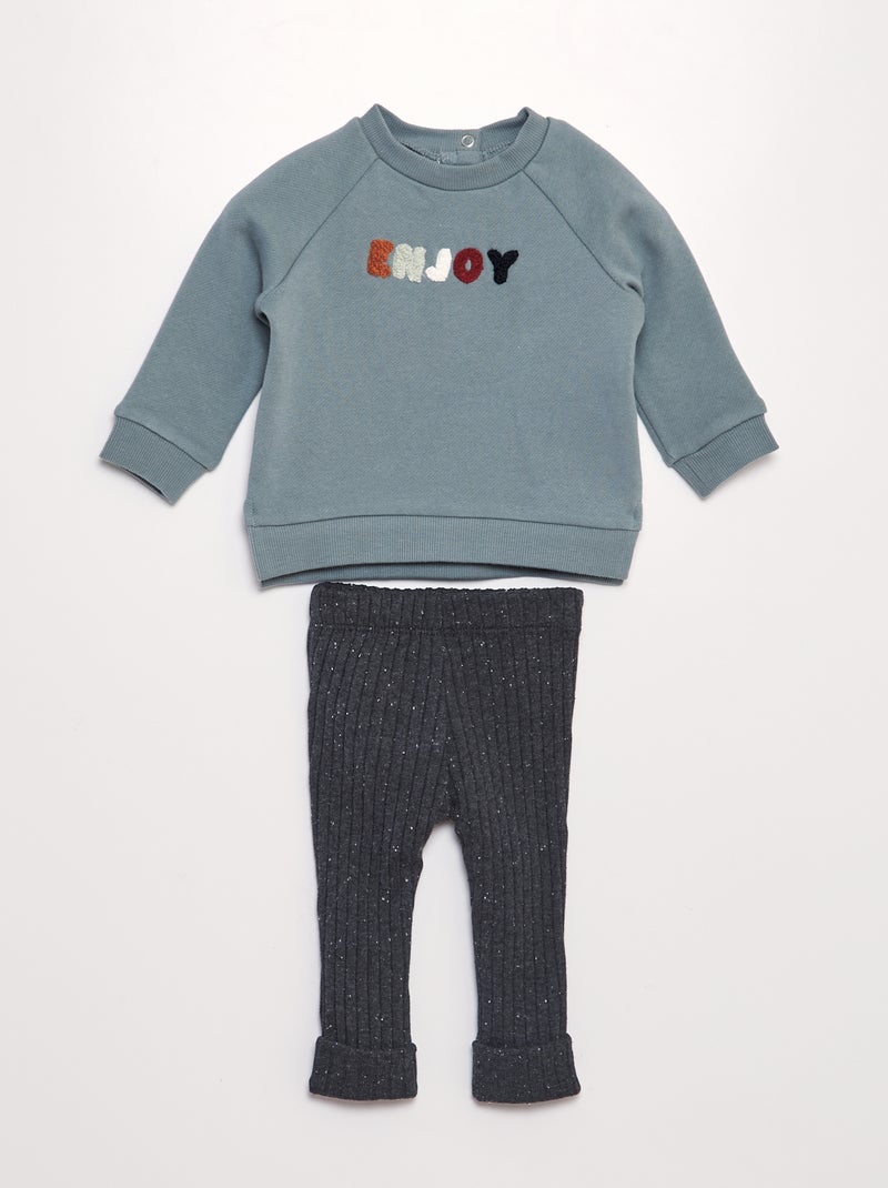 Conjunto de sweatshirt + leggings salpicadas - 2 peças AZUL - Kiabi