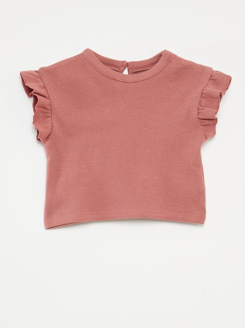 Conjunto de t-shirt + calções + chapéu em malha gofrada - 3 peças ROSA - Kiabi