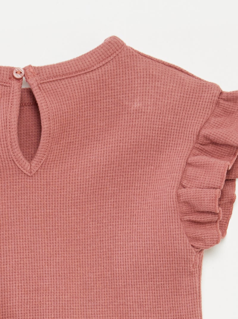 Conjunto de t-shirt + calções + chapéu em malha gofrada - 3 peças ROSA - Kiabi