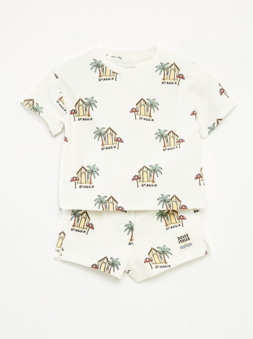 Conjunto de t-shirt + calções com estampado - 2 peças - Kiabi