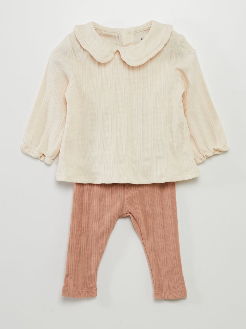 Conjunto de t-shirt com gola claudine + leggings - 2 peças BRANCO - Kiabi
