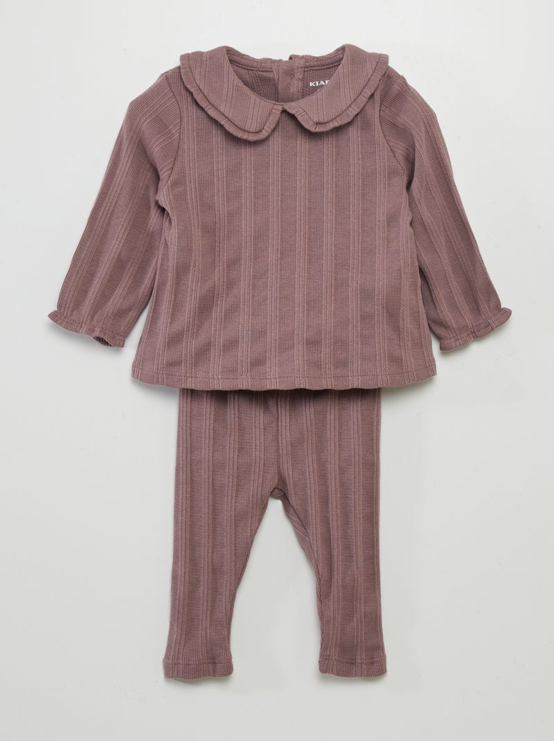 Conjunto de t-shirt com gola claudine + leggings - 2 peças VIOLETA - Kiabi