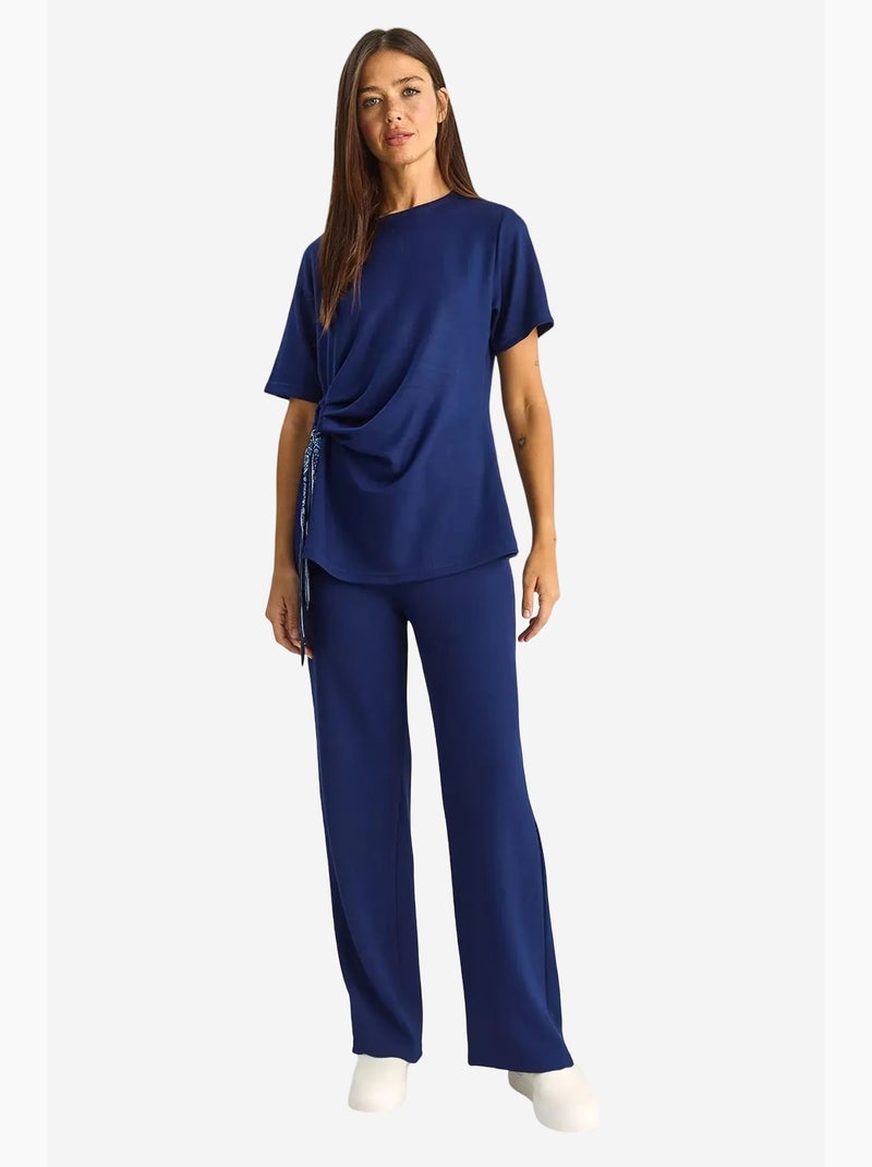 Conjunto de t-shirt de decote redondo e calças de perna larga lucci Azul-marinho - Kiabi