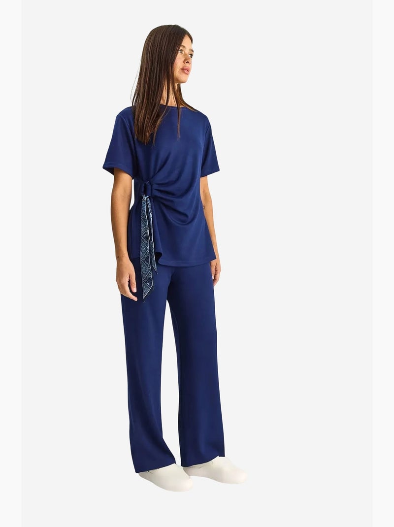 Conjunto de t-shirt de decote redondo e calças de perna larga lucci Azul-marinho - Kiabi