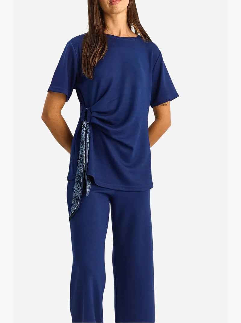 Conjunto de t-shirt de decote redondo e calças de perna larga lucci Azul-marinho - Kiabi