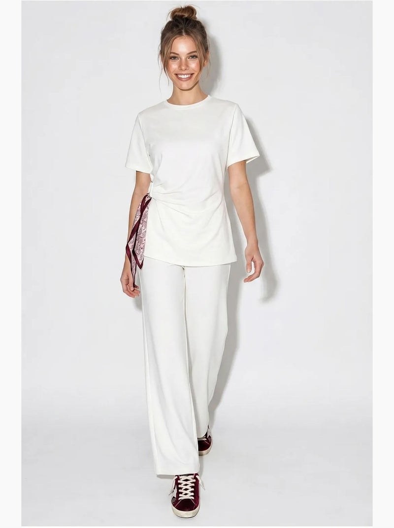 Conjunto de t-shirt de decote redondo e calças de perna larga lucci Branco - Kiabi