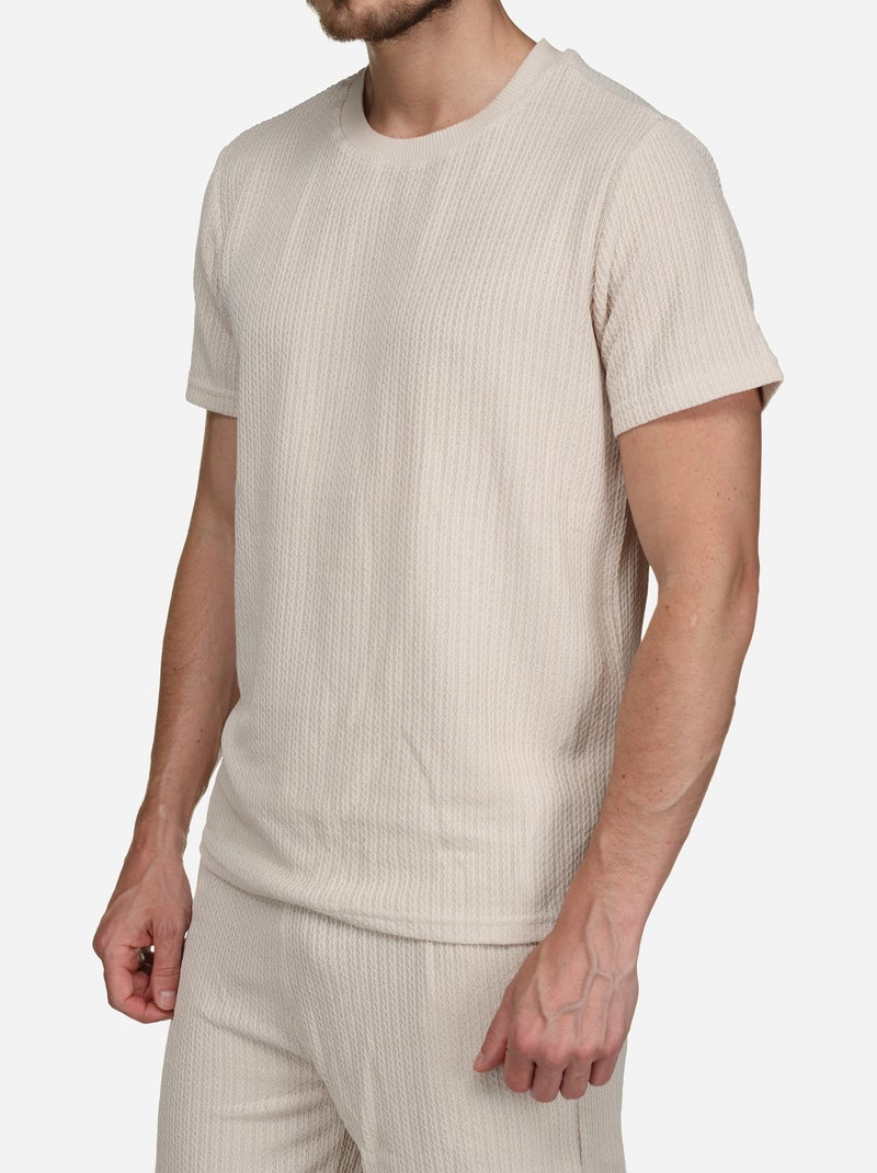 Conjunto de t-shirt e calções lisos e estampados - frilivin Creme - Kiabi