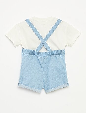 Conjunto de t-shirt + jardineiras em ganga - 2 peças