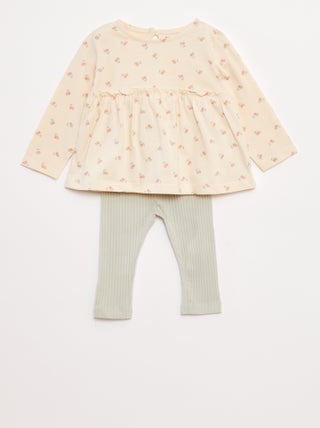 Conjunto de t-shirt + leggings nervuradas - 2 peças