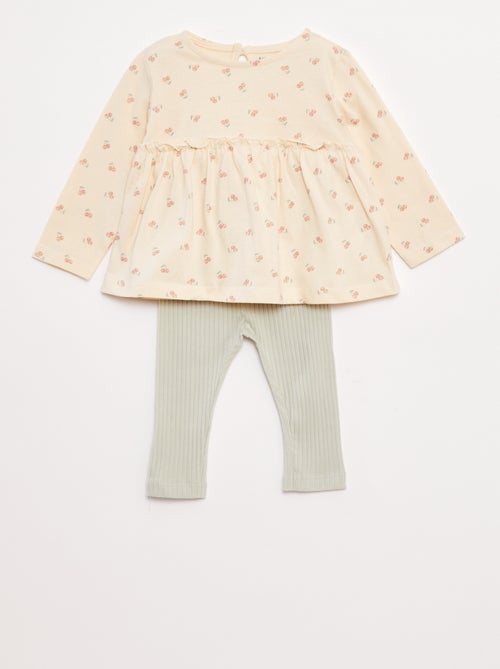 Conjunto de t-shirt + leggings nervuradas - 2 peças - Kiabi