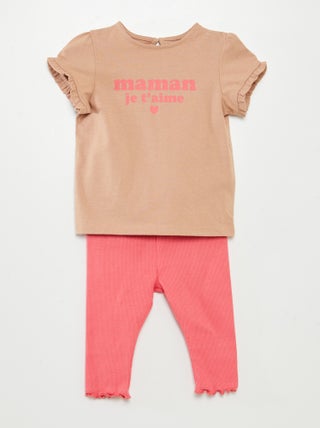 Conjunto de t-shirt + leggings nervuradas - 2 peças