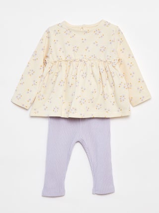 Conjunto de t-shirt + leggings nervuradas - 2 peças