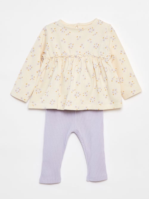 Conjunto de t-shirt + leggings nervuradas - 2 peças - Kiabi