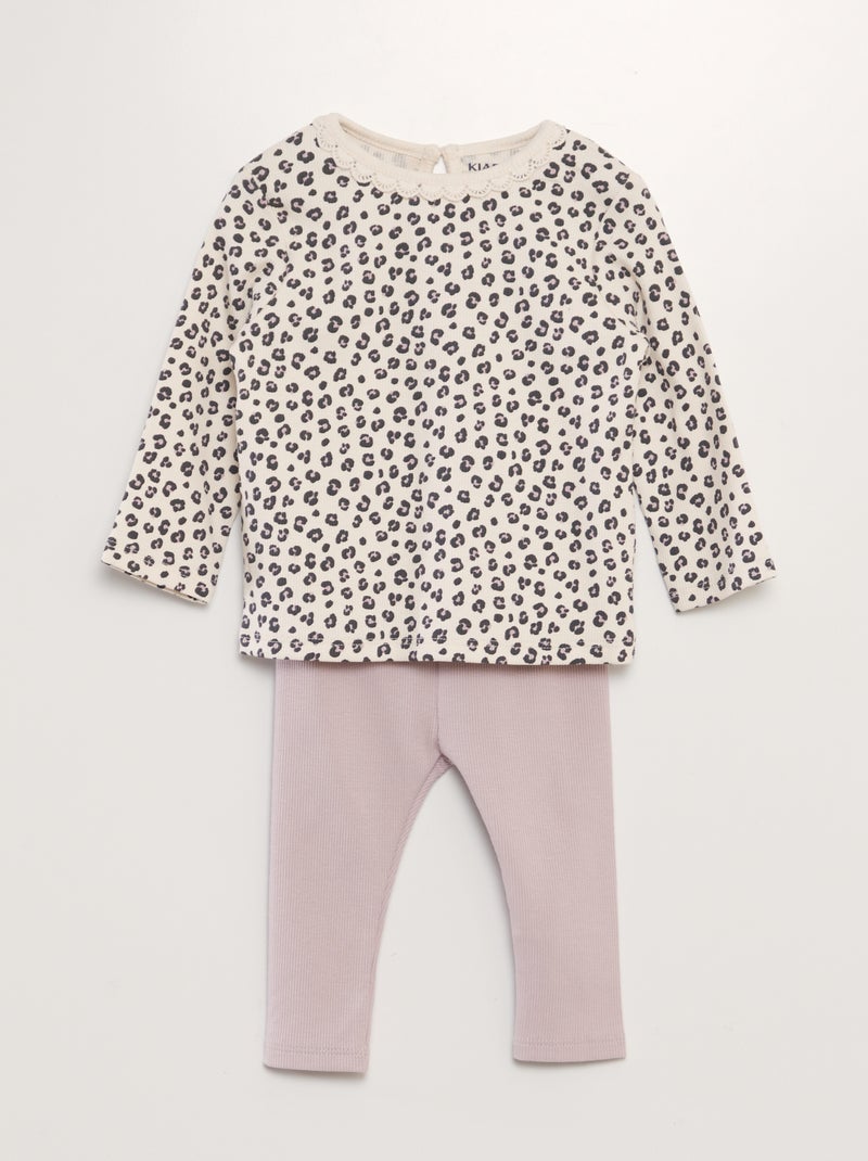Conjunto de t-shirt + leggings nervuradas - 2 peças ROSA - Kiabi
