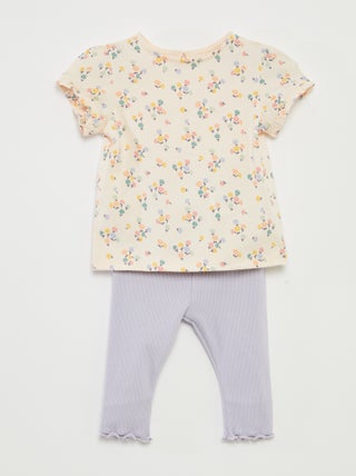 Conjunto de t-shirt + leggings nervuradas - 2 peças