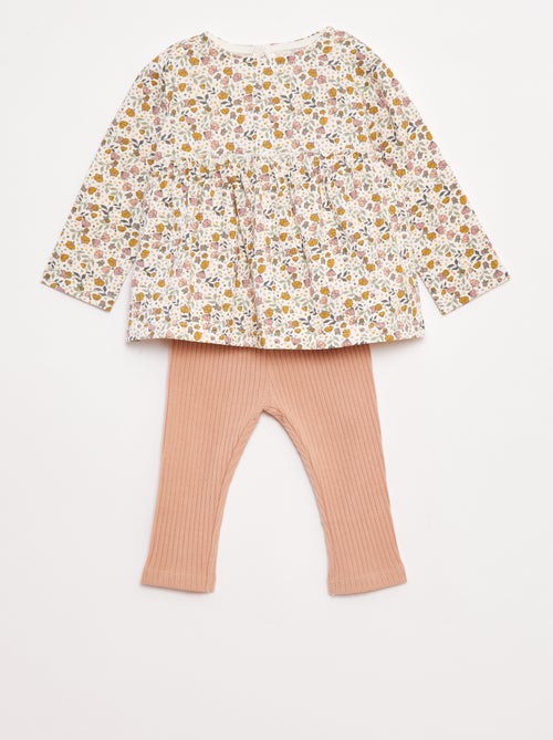 Conjunto de t-shirt + leggings nervuradas - 2 peças - Kiabi