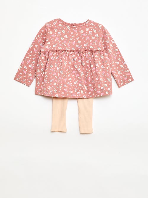 Conjunto de t-shirt + leggings nervuradas - 2 peças - Kiabi