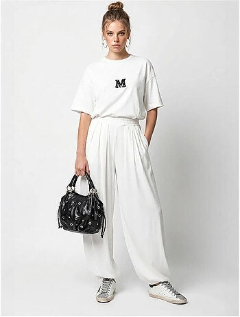 Conjunto de t-shirt oversized de gola redonda e calça de perna larga lucci
