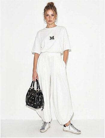 Conjunto de t-shirt oversized de gola redonda e calça de perna larga lucci