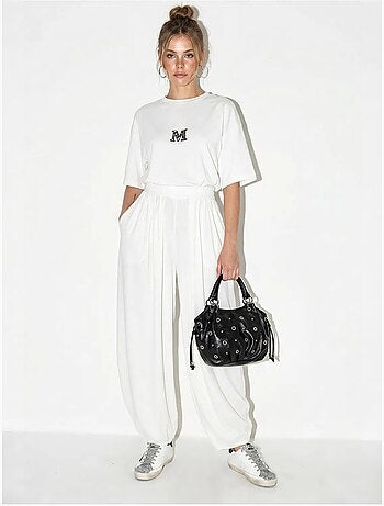 Conjunto de t-shirt oversized de gola redonda e calça de perna larga lucci