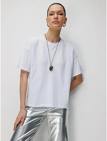 Conjunto de t-shirts de duas peças oversized caneladas com gola redonda mixray