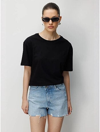 Conjunto de t-shirts de duas peças oversized com gola redonda canelada mixray