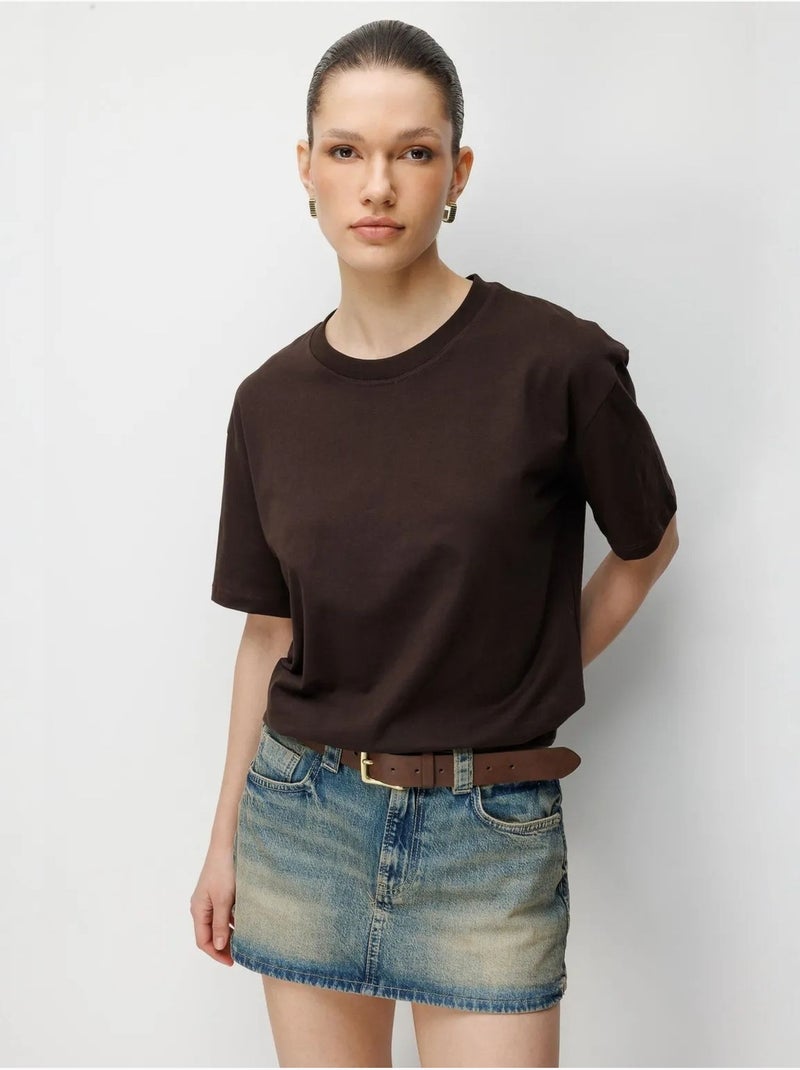 Conjunto de t-shirts de duas peças oversized com gola redonda canelada mixray Castanho-chocolate - Kiabi