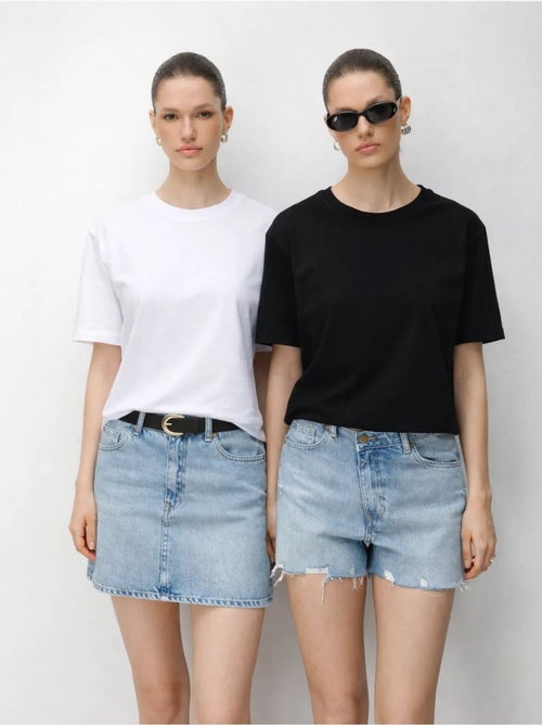 Conjunto de t-shirts de duas peças oversized com gola redonda canelada mixray - Kiabi Conjunto de t-shirts de duas peças oversized com gola redonda canelada mixray - Kiabi
