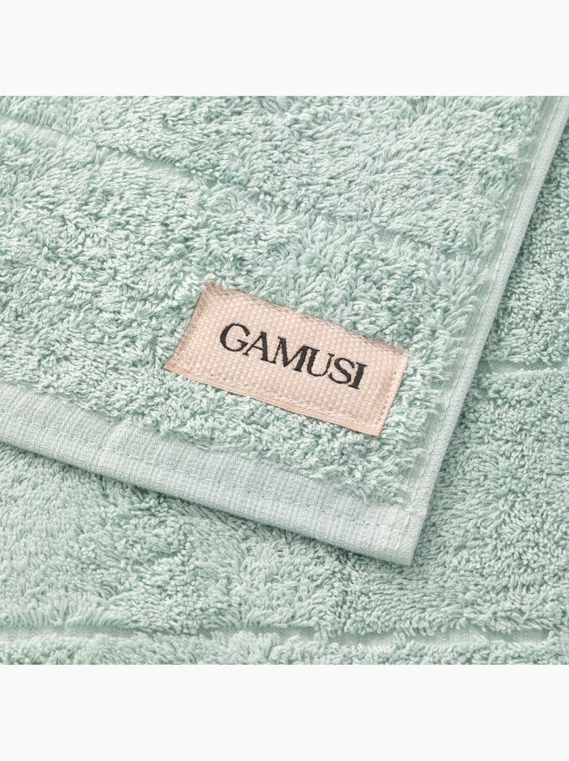 Conjunto de toalhas de duche e lavabo 100% algodão, 600 g/m², com presilha - Gamusi Branco/Verde água - Kiabi