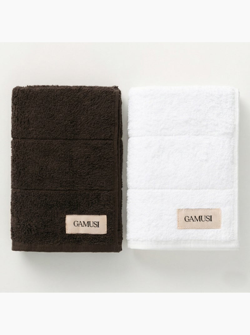 Conjunto de toalhas de duche e lavabo 100% algodão, 600 g/m², com presilha - Gamusi Preto Branco - Kiabi