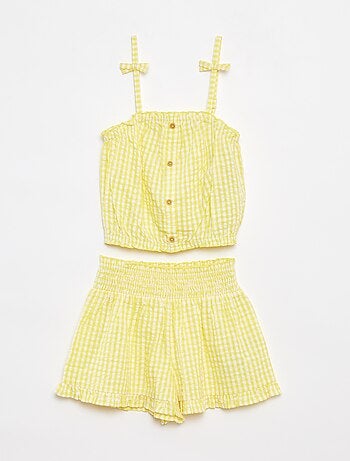Conjunto de top + saia às riscas em tecido crepe - 2 peças