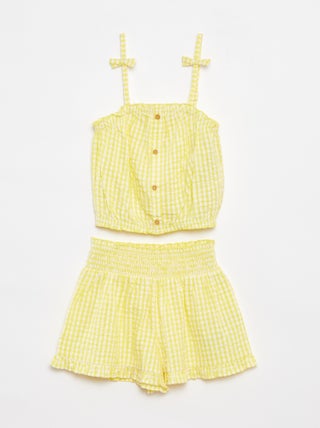 Conjunto de top + saia às riscas em tecido crepe - 2 peças