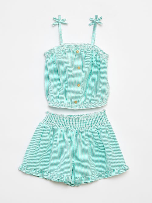 Conjunto de top + saia às riscas em tecido crepe - 2 peças - Kiabi