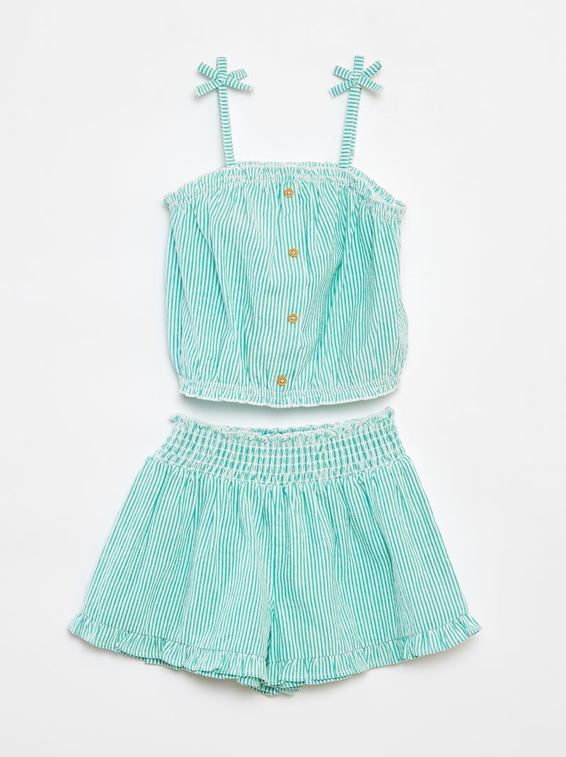 Conjunto de top + saia às riscas em tecido crepe - 2 peças Verde - Kiabi