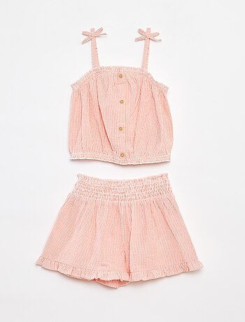 Conjunto de top + saia às riscas em tecido crepe - 2 peças