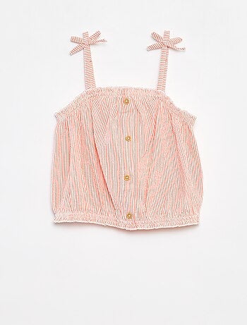 Conjunto de top + saia às riscas em tecido crepe - 2 peças