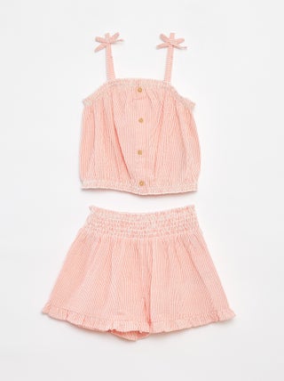 Conjunto de top + saia às riscas em tecido crepe - 2 peças