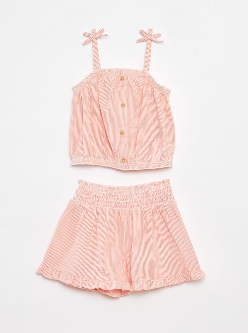 Conjunto de top + saia às riscas em tecido crepe - 2 peças - Kiabi